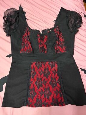 Royal Bones Black Top with Red Lace